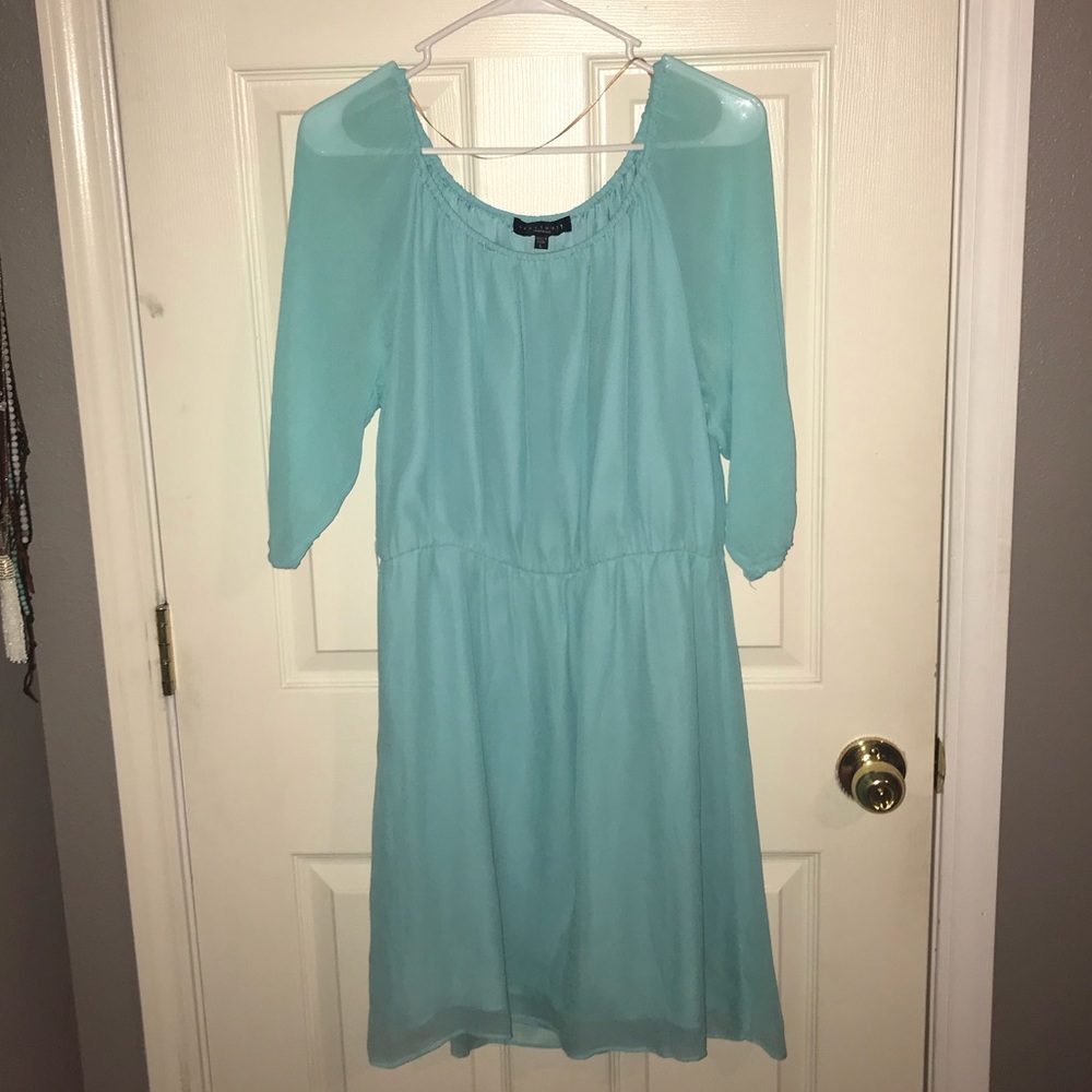 3/4 sleeve turquoise dress